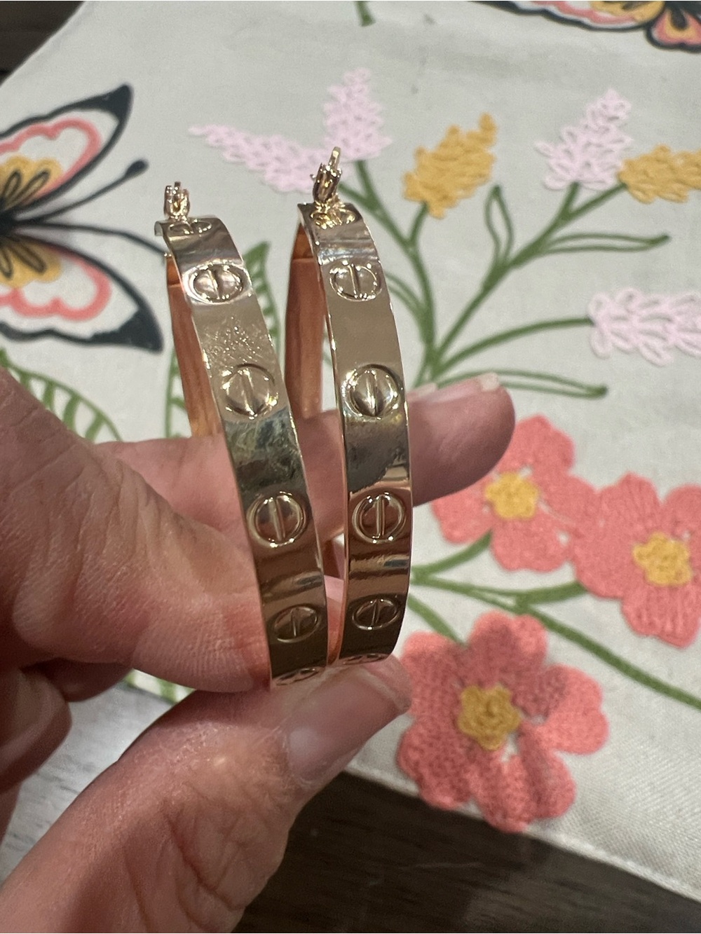 Gold-Tone Hoop Earrings with Screw Motif - Women's Jewelry